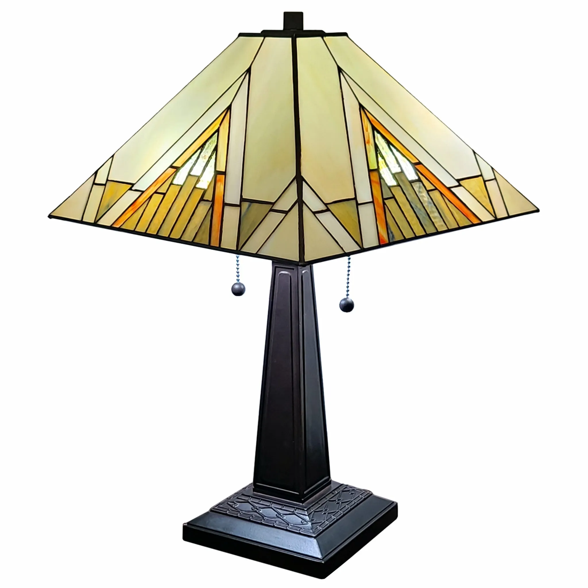 23" Stained Glass Pyramid Style Two Light Mission Style Table Lamp By Homeroots