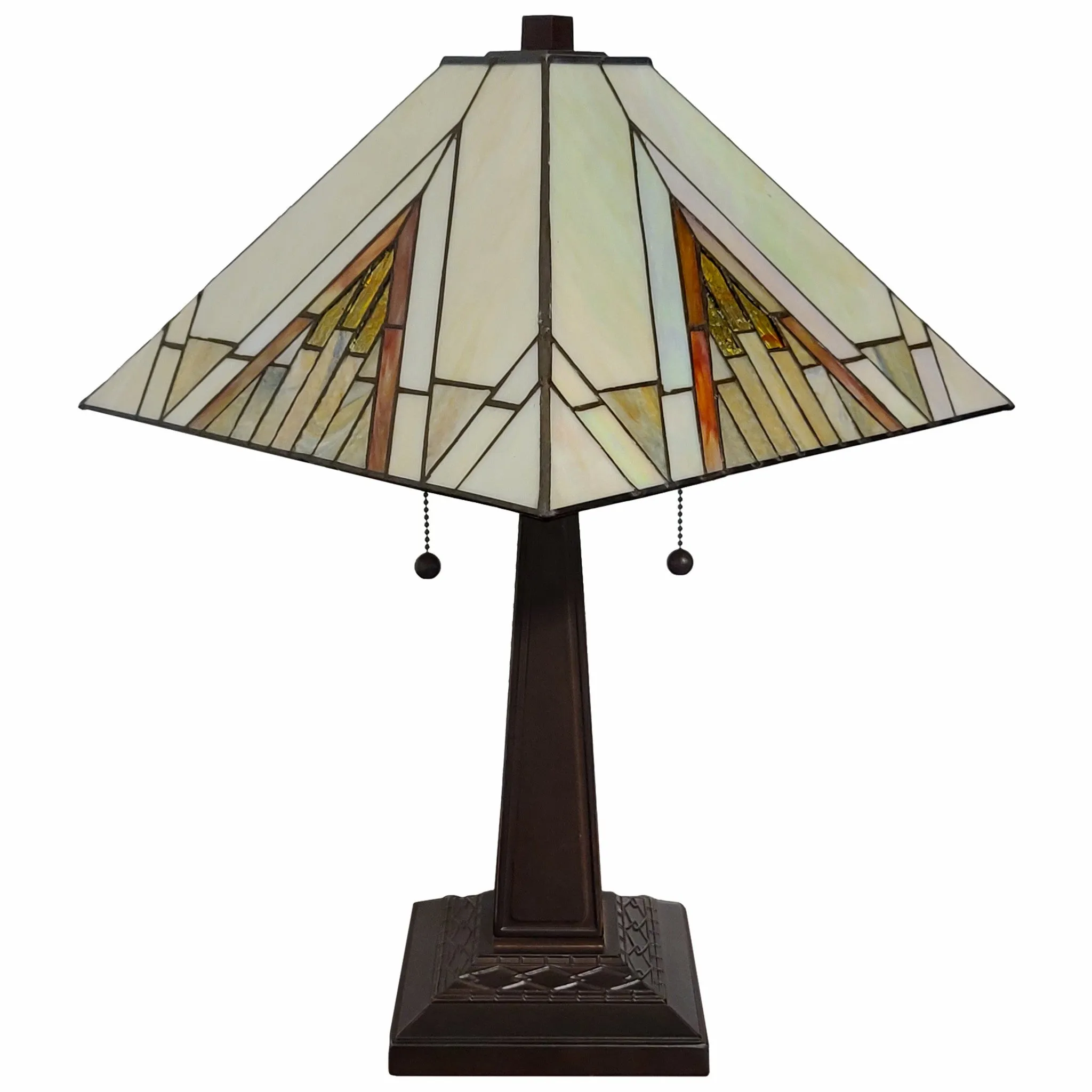 23" Stained Glass Pyramid Style Two Light Mission Style Table Lamp By Homeroots