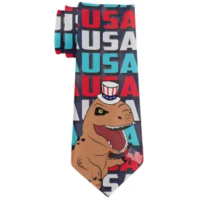 4th Of July USA Patriotic T-Rex All Over Neck Tie