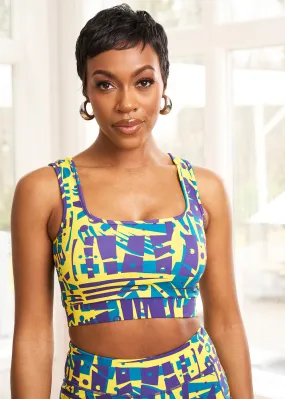 Adamma Women's African Print Sports Bra (Neon Tropical Stamp)