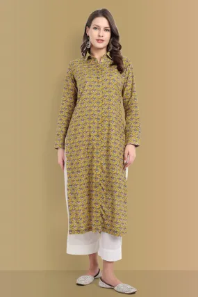 Ajrak Print Mustard Shirt Style Kurta