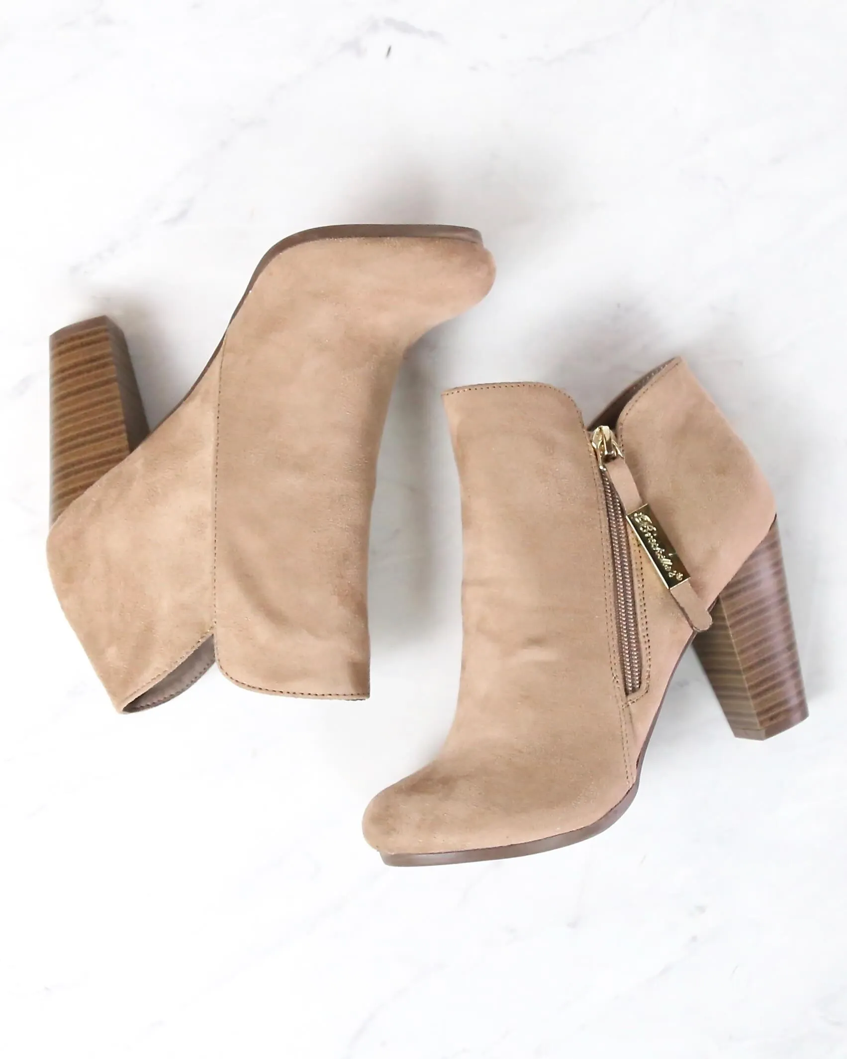 Almond Toe Stacked Heel Vegan Suede Booties in More Colors