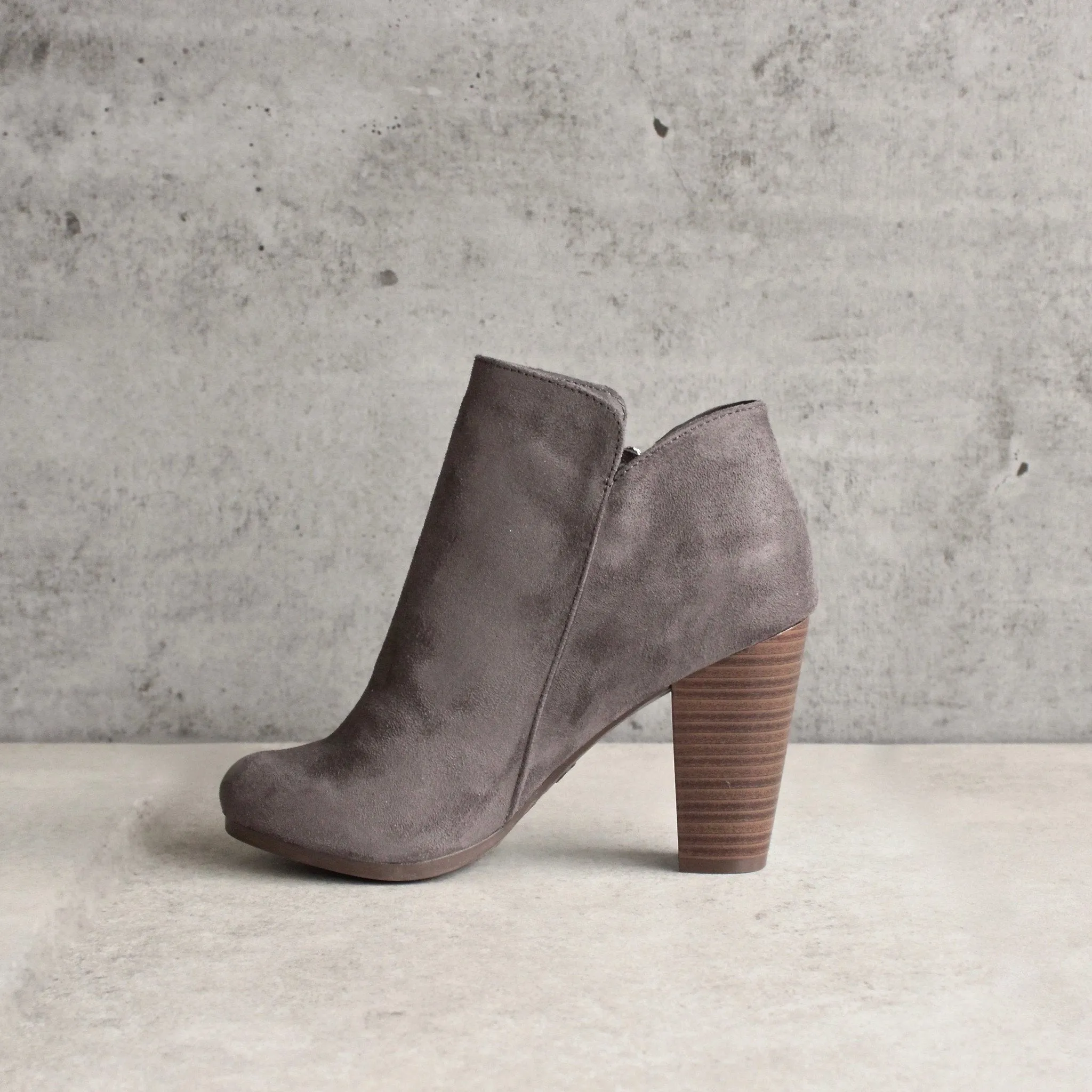 Almond Toe Stacked Heel Vegan Suede Booties in More Colors