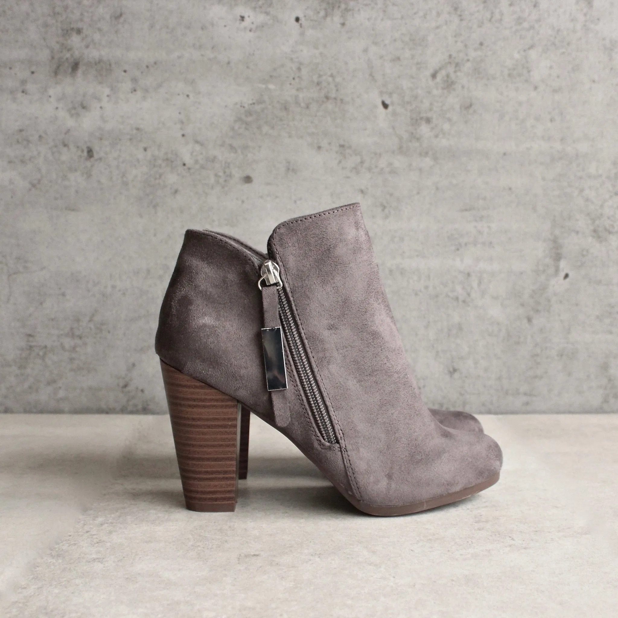 Almond Toe Stacked Heel Vegan Suede Booties in More Colors