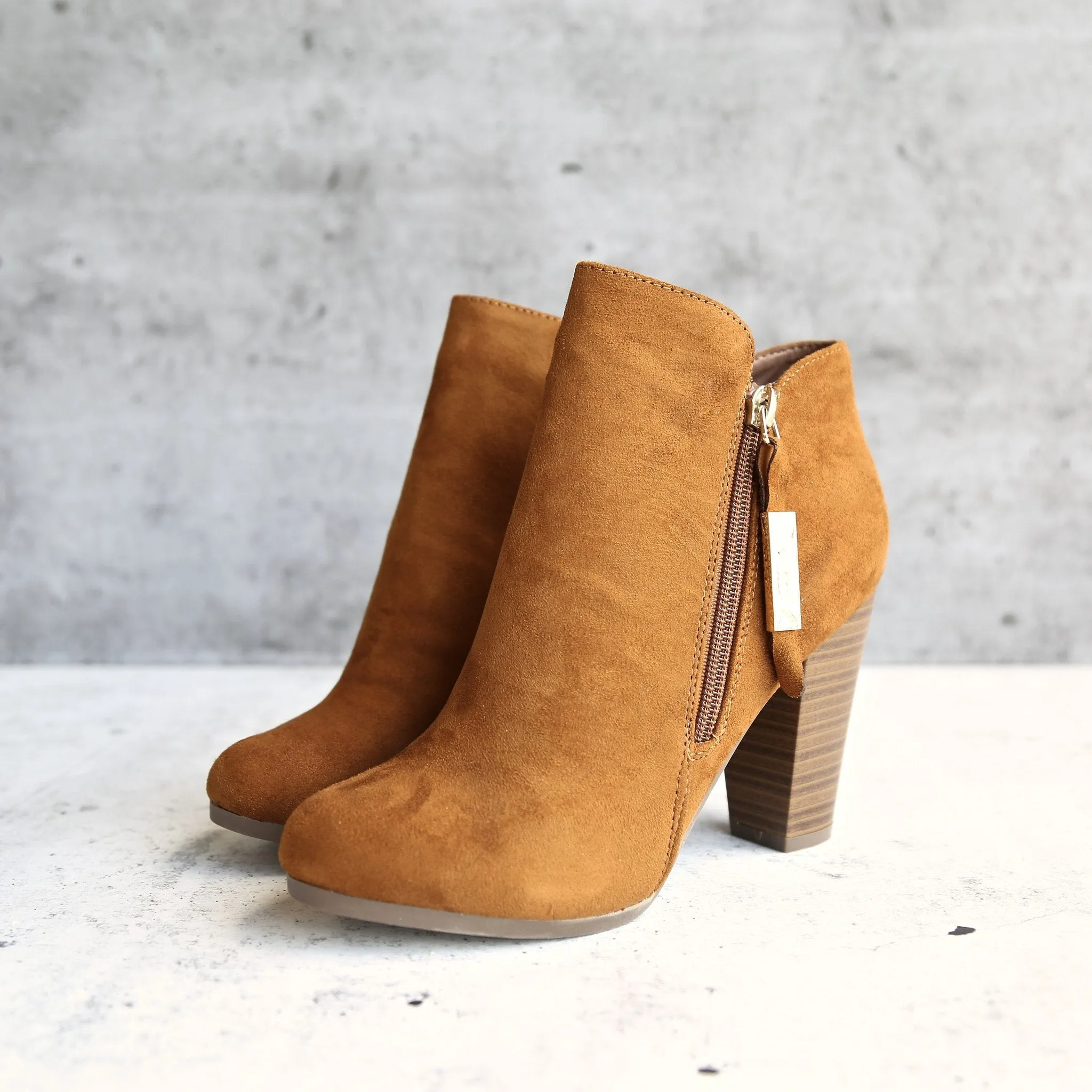 Almond Toe Stacked Heel Vegan Suede Booties in More Colors