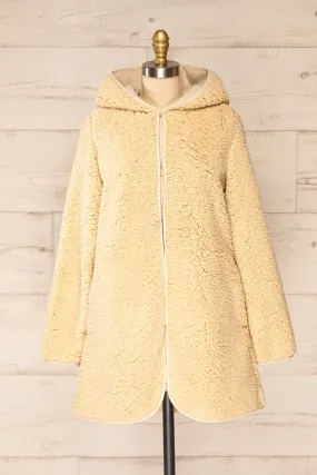 Amstelveen | Beige Fleece Coat w/ Hood and Pockets