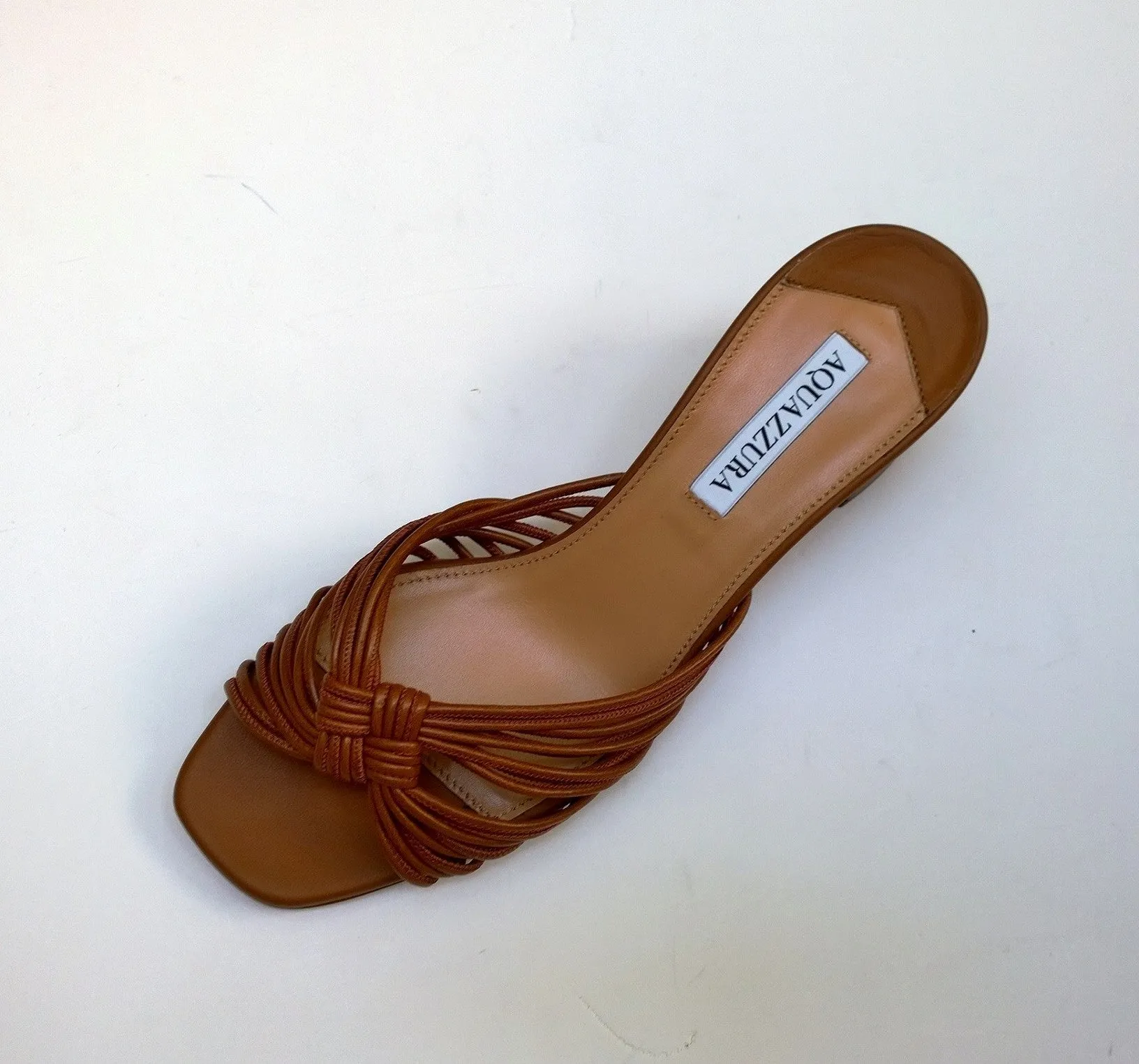 Aquazzura Club Braided Leather Sandals in Brown 50 Block Heel