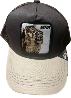 BEAST LION  Retro Trucker 2-Tone Pull - BROWN /TAN BILL/ BROWN MESH