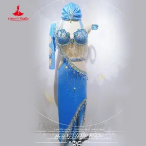 Belly Dance Costume Set Senior AB Bra headdress robe 3pcs Customsized Shaabi Baladi Performance Women Saidi Clothing Outfit