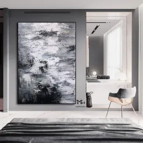 Black And White Abstract Painting 3D Texture Artwork For Living Room Ap112