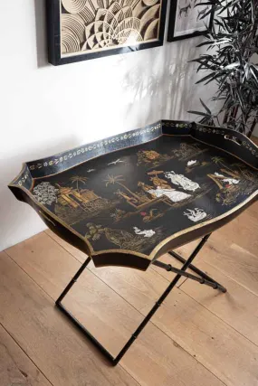 Black Chinoiserie-style Deco Tray Table