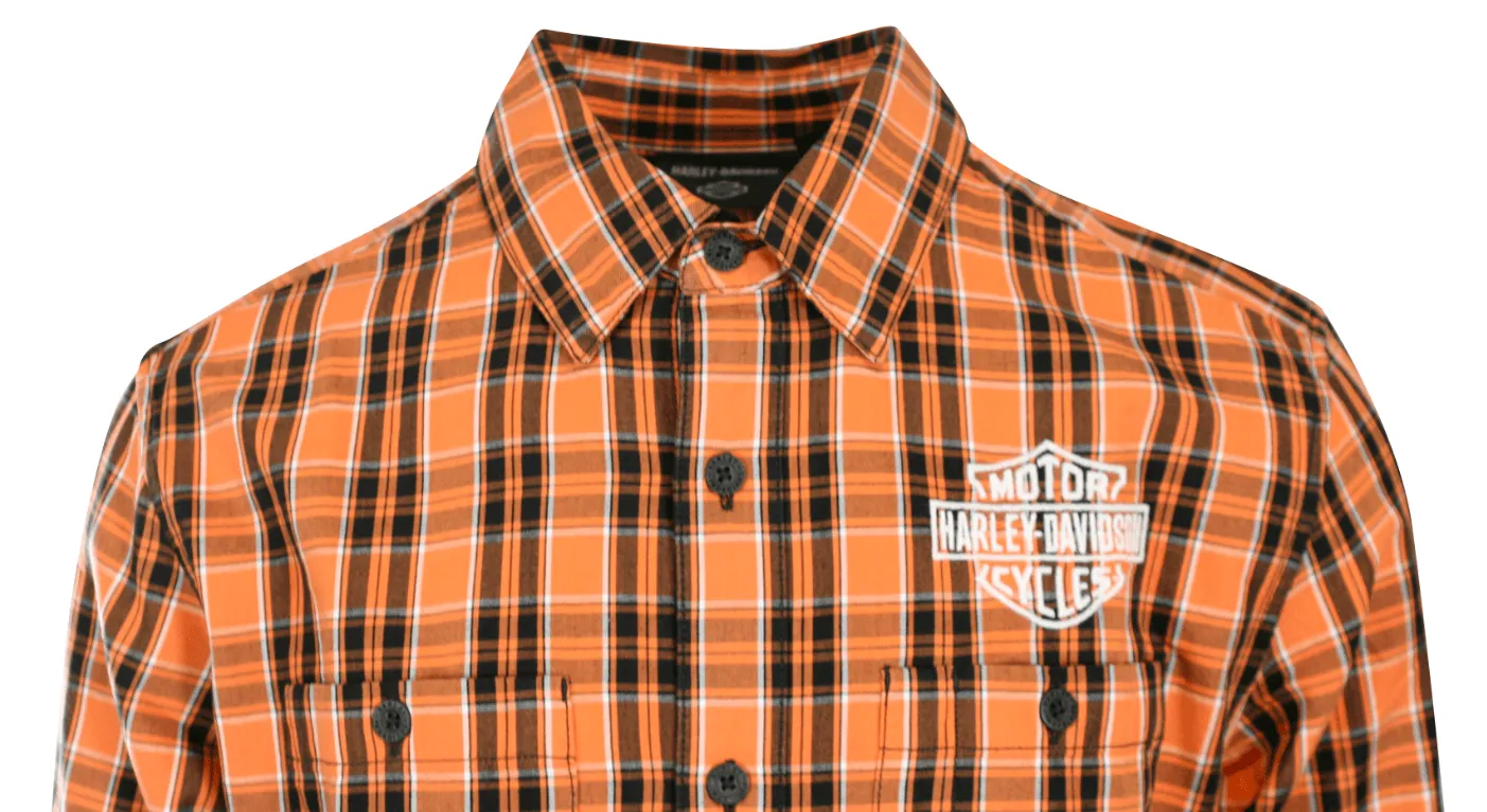 Branded  Men's Shirt Orange Screamin' Eagle Plaid L/S (S55)