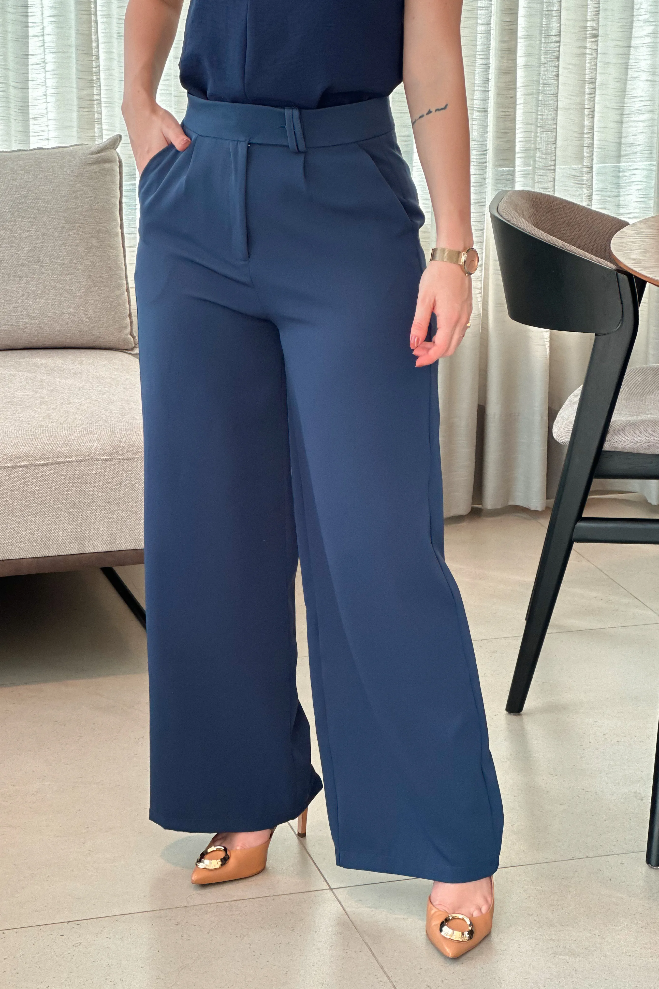 Calça Pantalona Alfaiataria Mariane Azul Marinho