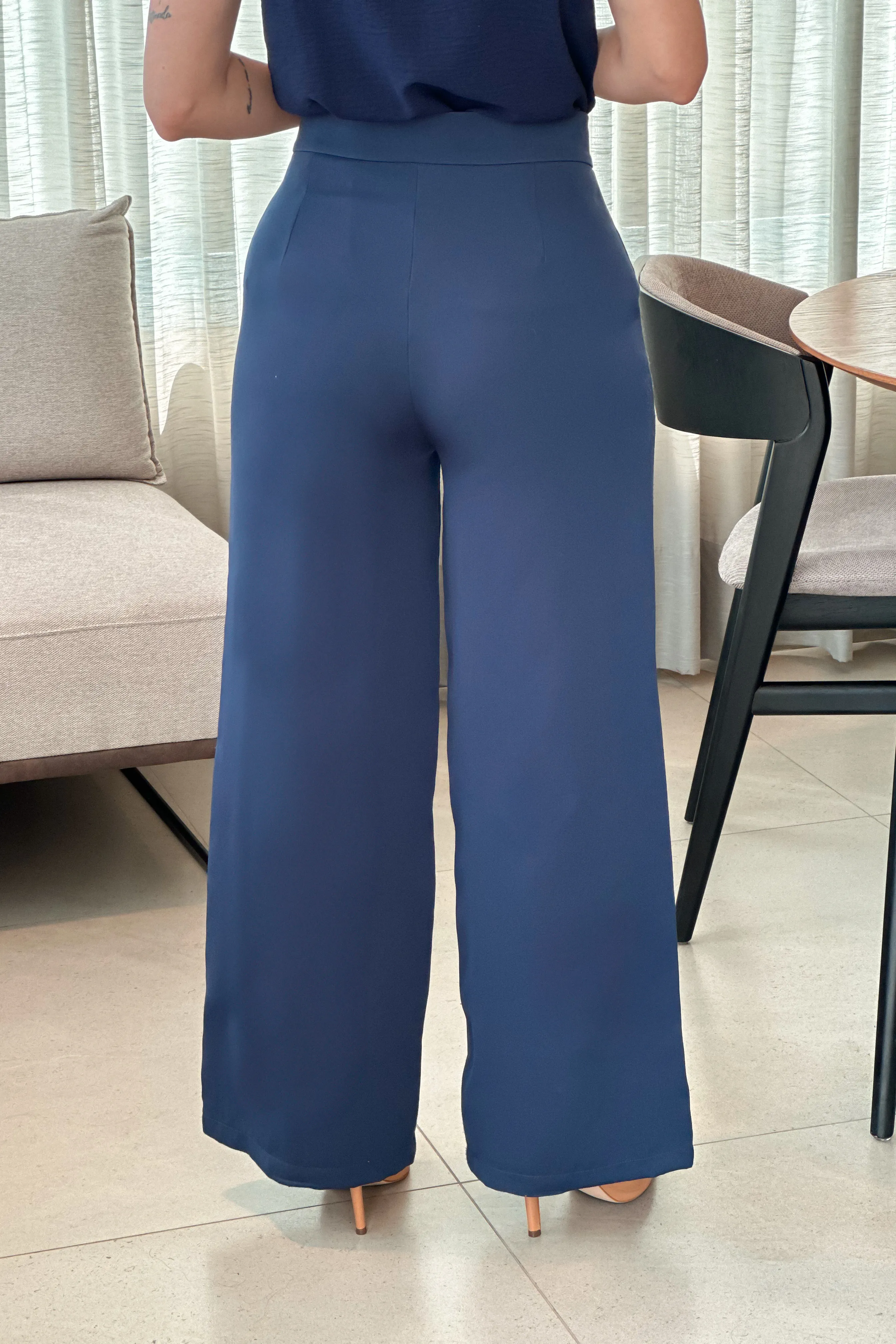 Calça Pantalona Alfaiataria Mariane Azul Marinho