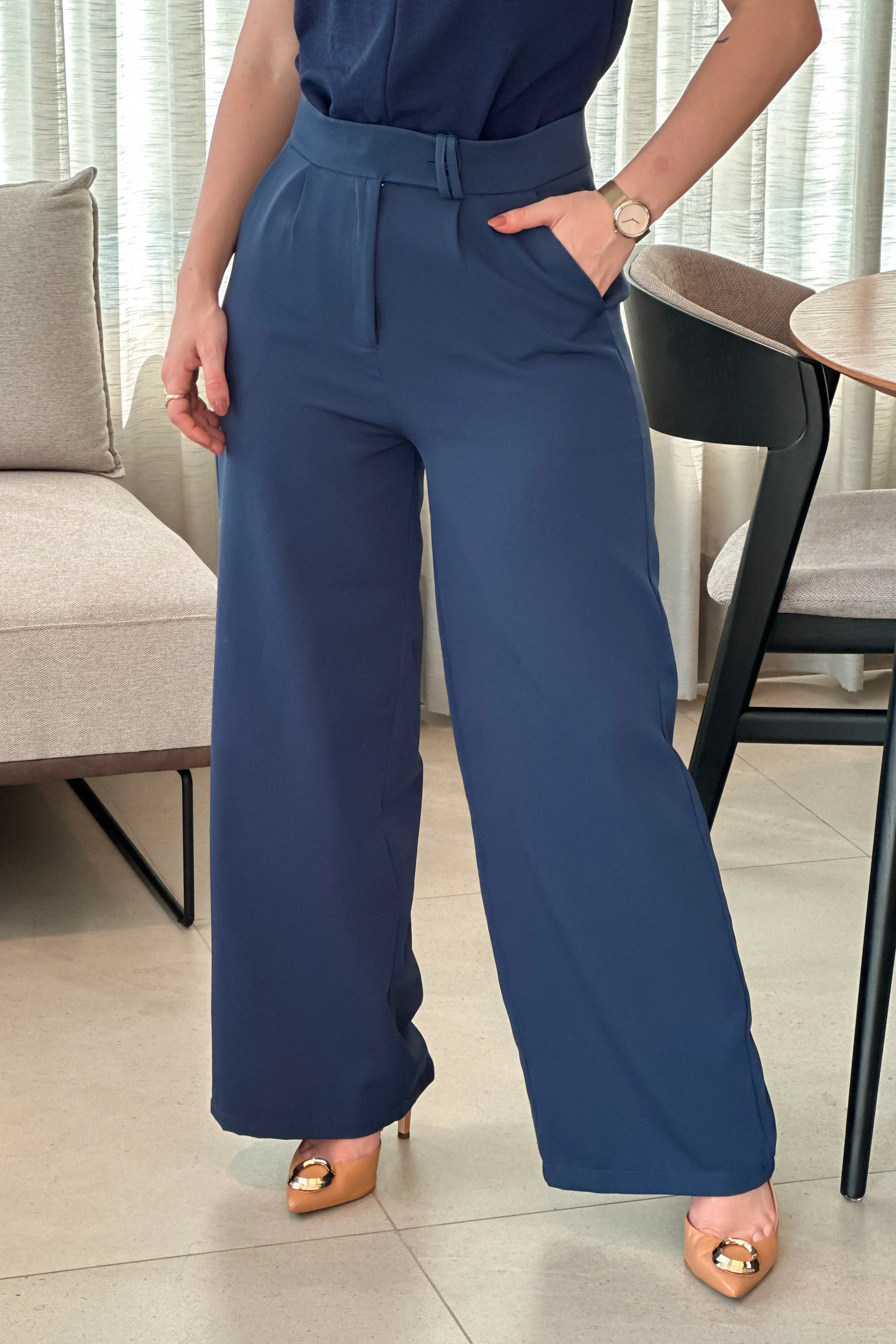 Calça Pantalona Alfaiataria Mariane Azul Marinho