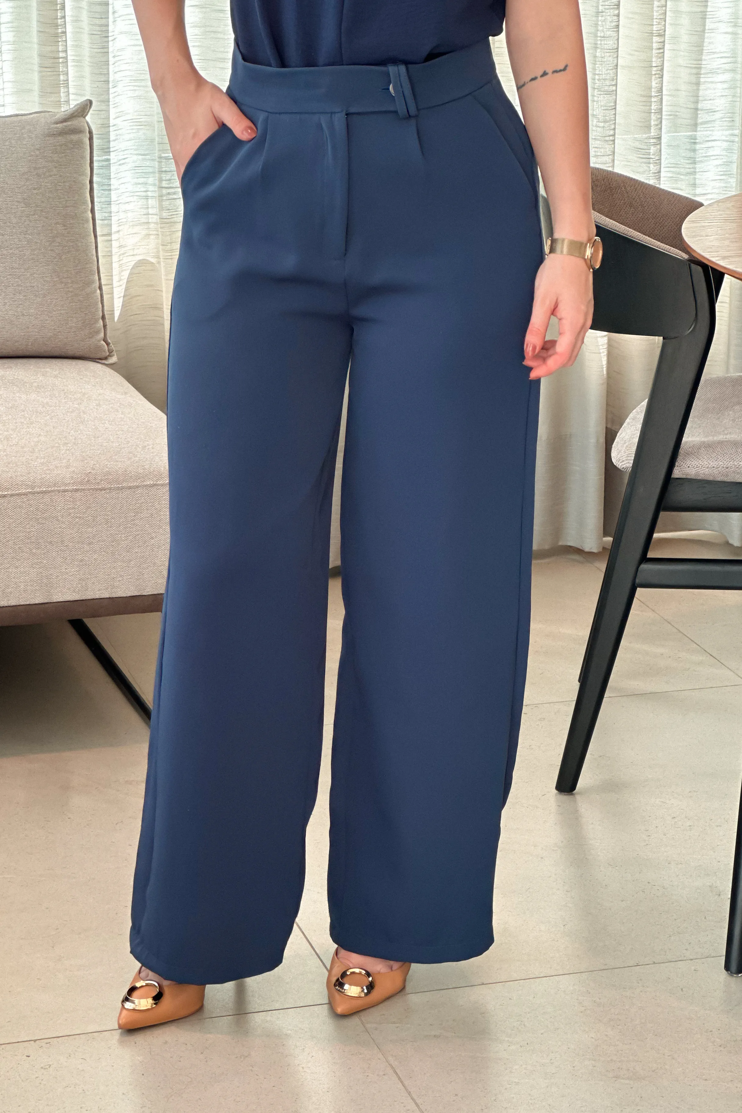 Calça Pantalona Alfaiataria Mariane Azul Marinho