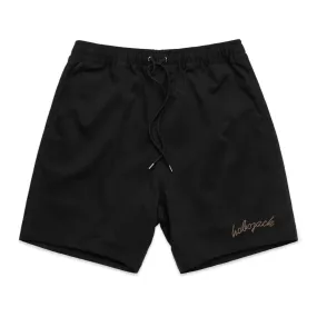 CHAIN STITCH EMBROIDERED WALK SHORTS - BLACK