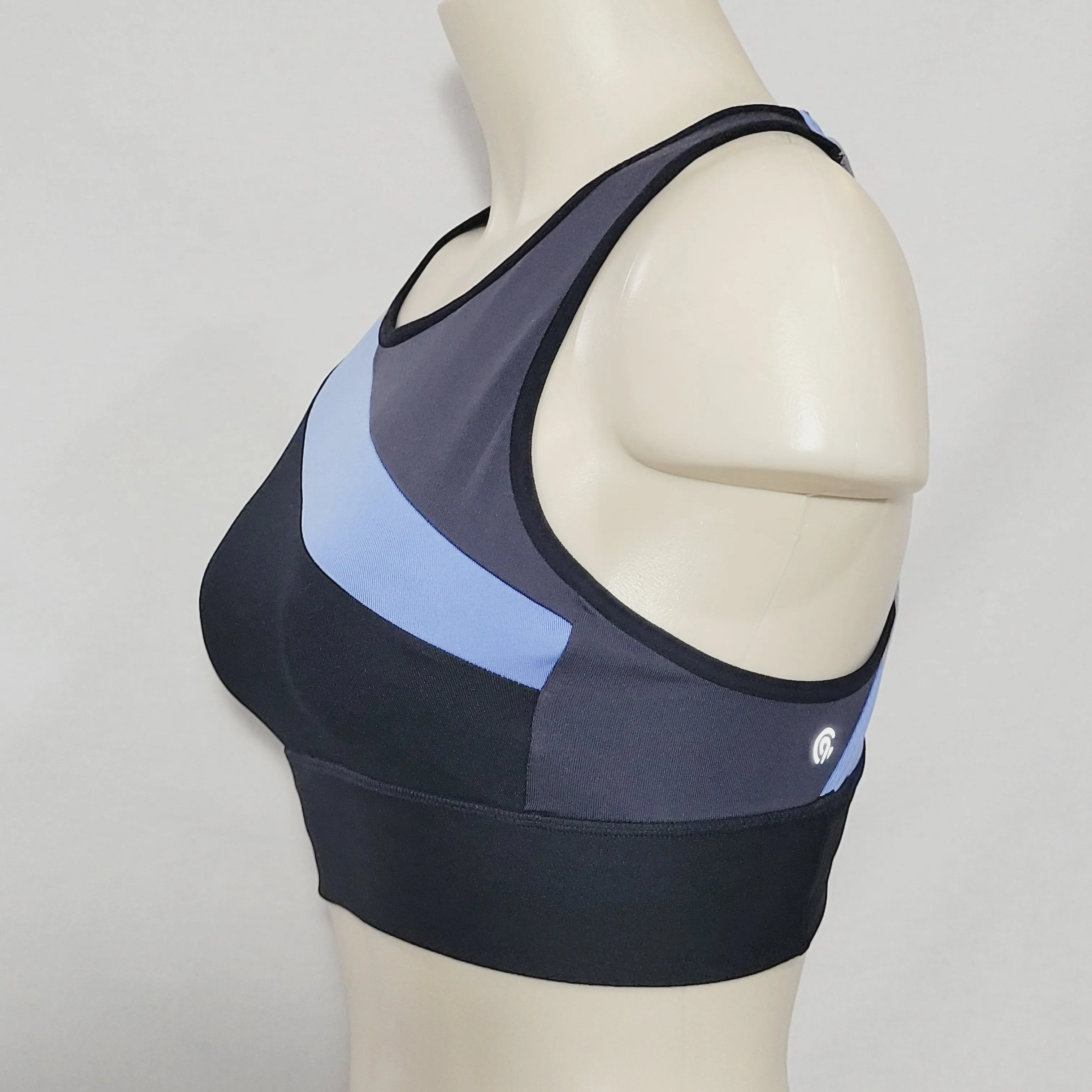 Champion C9 N9683 Asymetrical Longline Wire Free Sports Bra SMALL Blue & Black NWT