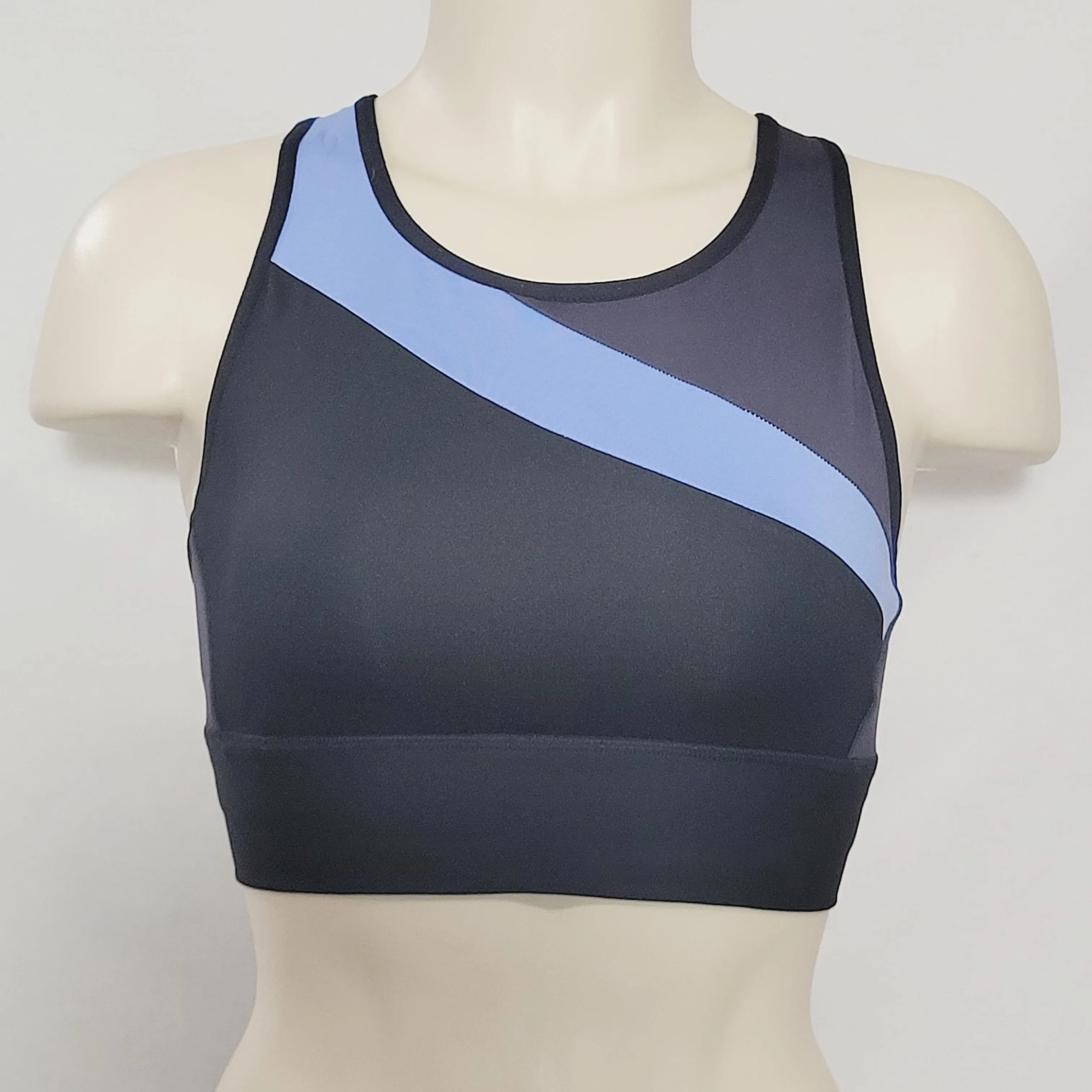 Champion C9 N9683 Asymetrical Longline Wire Free Sports Bra SMALL Blue & Black NWT