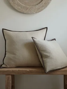 Cream Wool Cushion Cover with Brown Trim