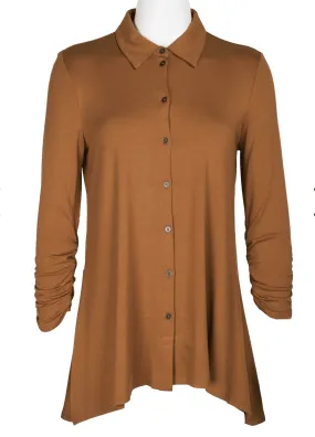 Cupio Long Sleeve Ruched Button Front Blouse