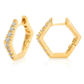 CZ Hexagon Huggie Hoop Earrings