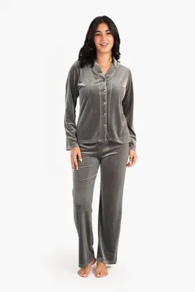 Dark Grey Velvet Pyjama Set