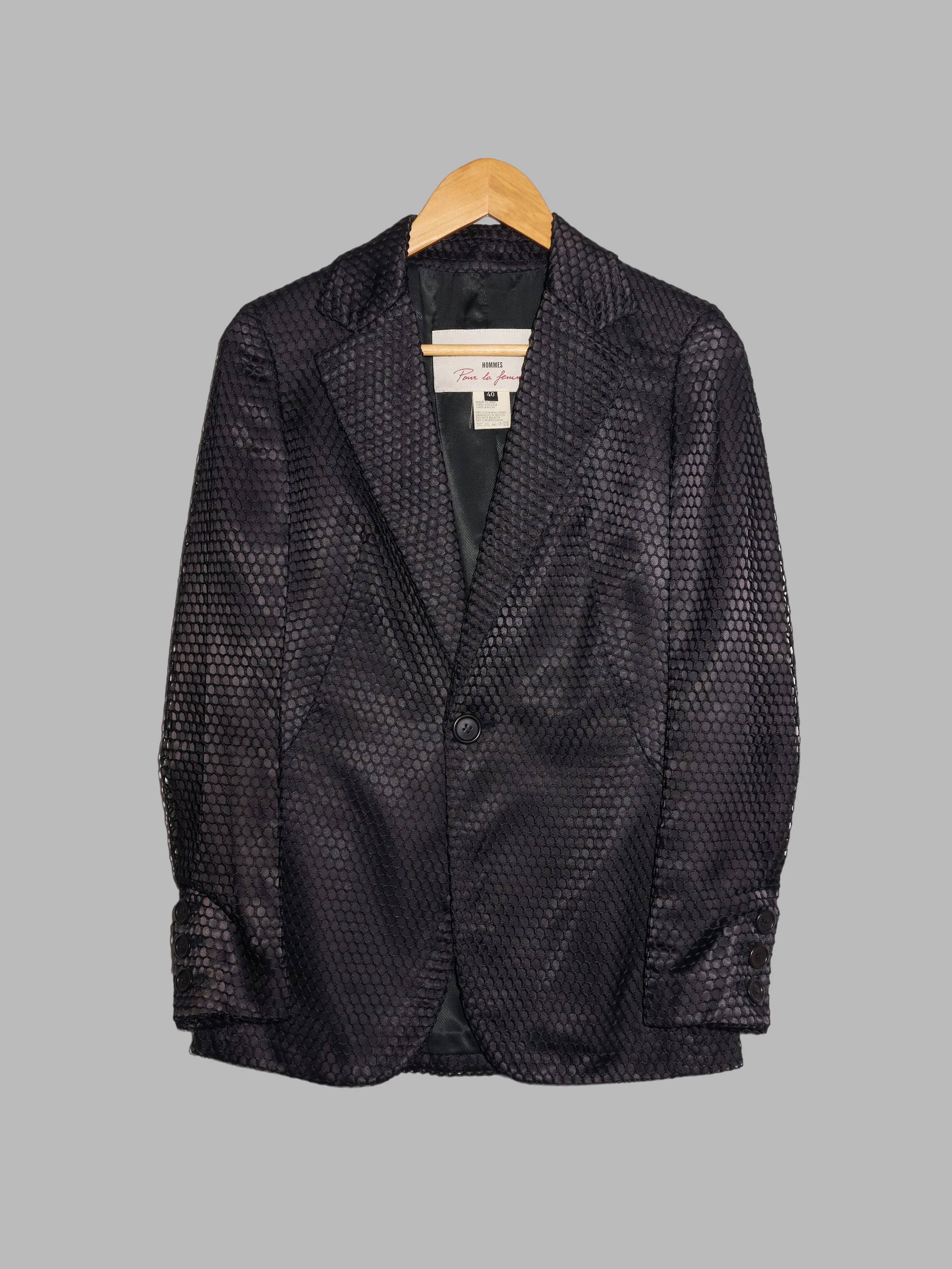 Dirk Bikkembergs spring 1996 black satin layered netting one button blazer