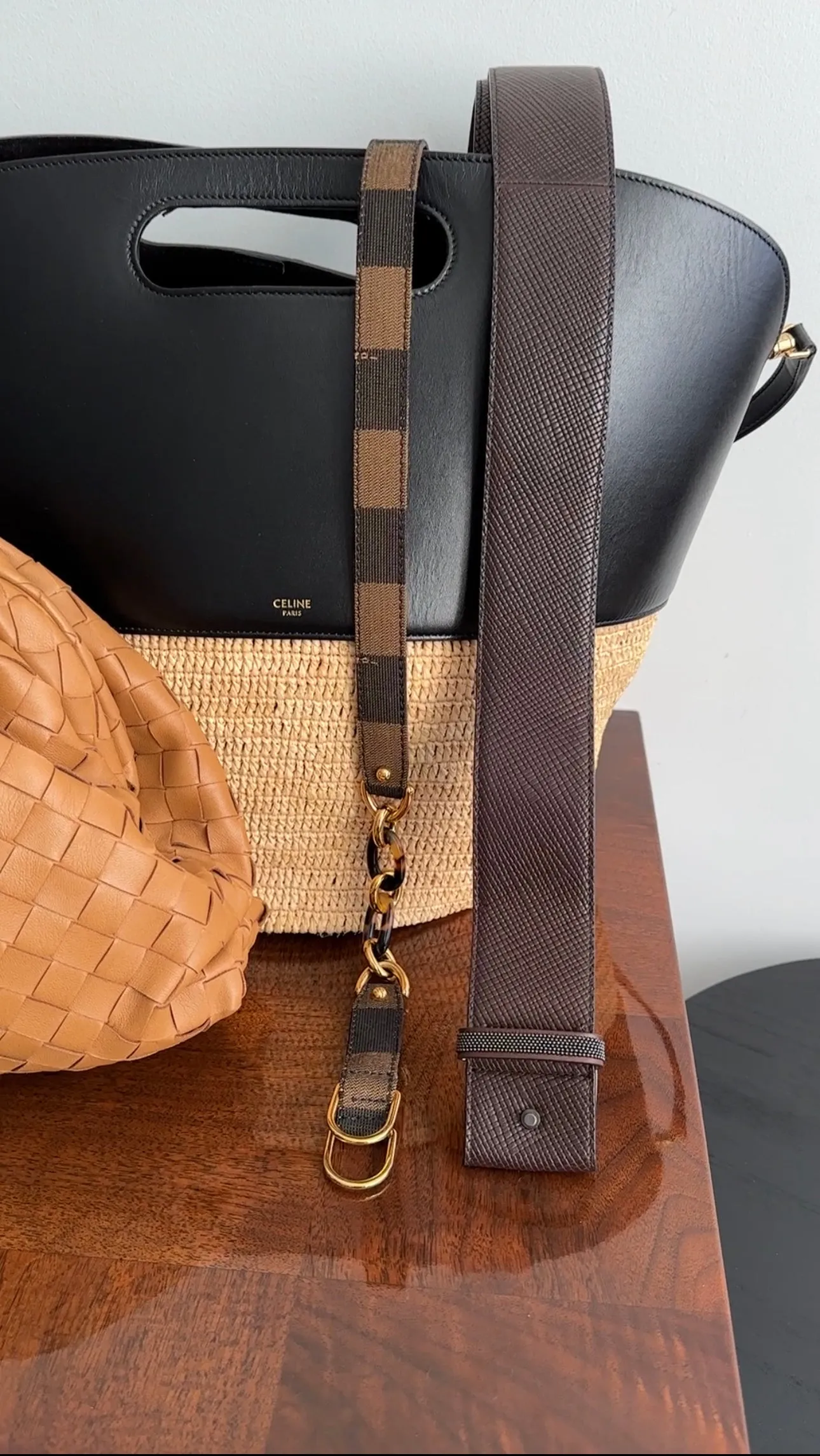 Fendi Brown Striped Canvas Chain Belt - S / M