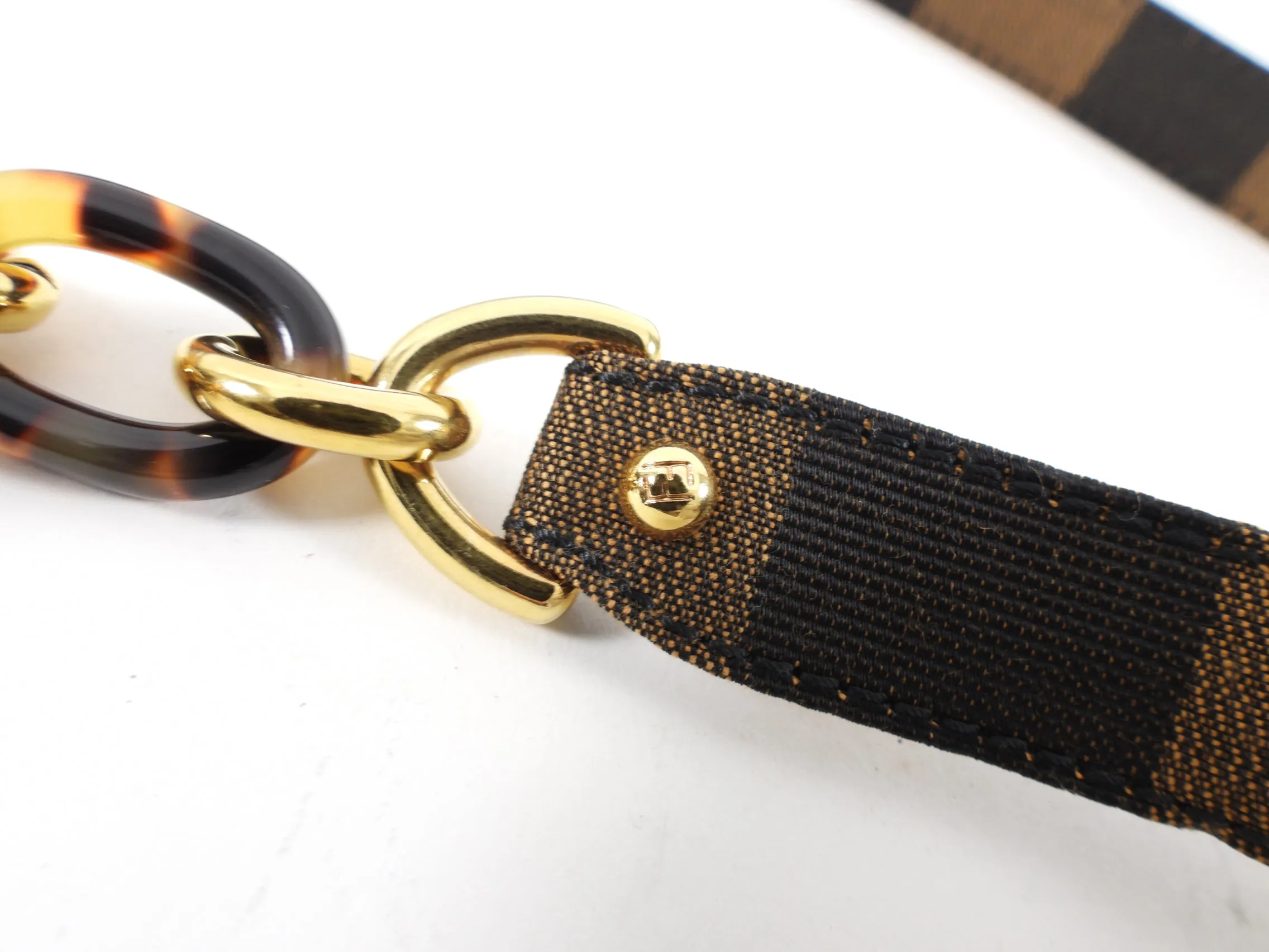 Fendi Brown Striped Canvas Chain Belt - S / M