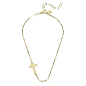 Gold Sideways Cross Necklace