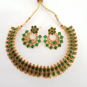 Green Stone Studded Floral Antique Style Neckset