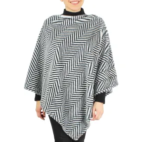 Herringbone Print Faux Fur Poncho