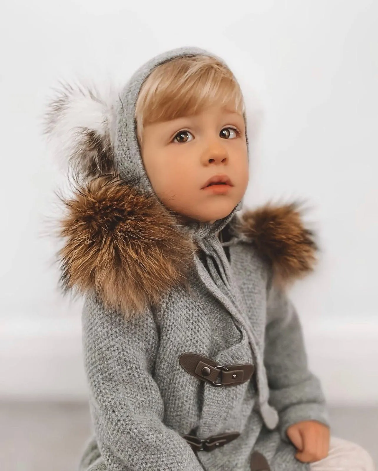 Honeycomb Grey Cashmere Pram Coat with Natural Trim