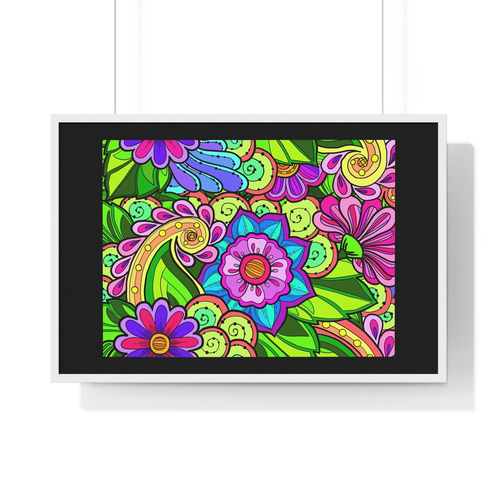 Horizontal Framed Poster - Flower Doodle 36"x24"