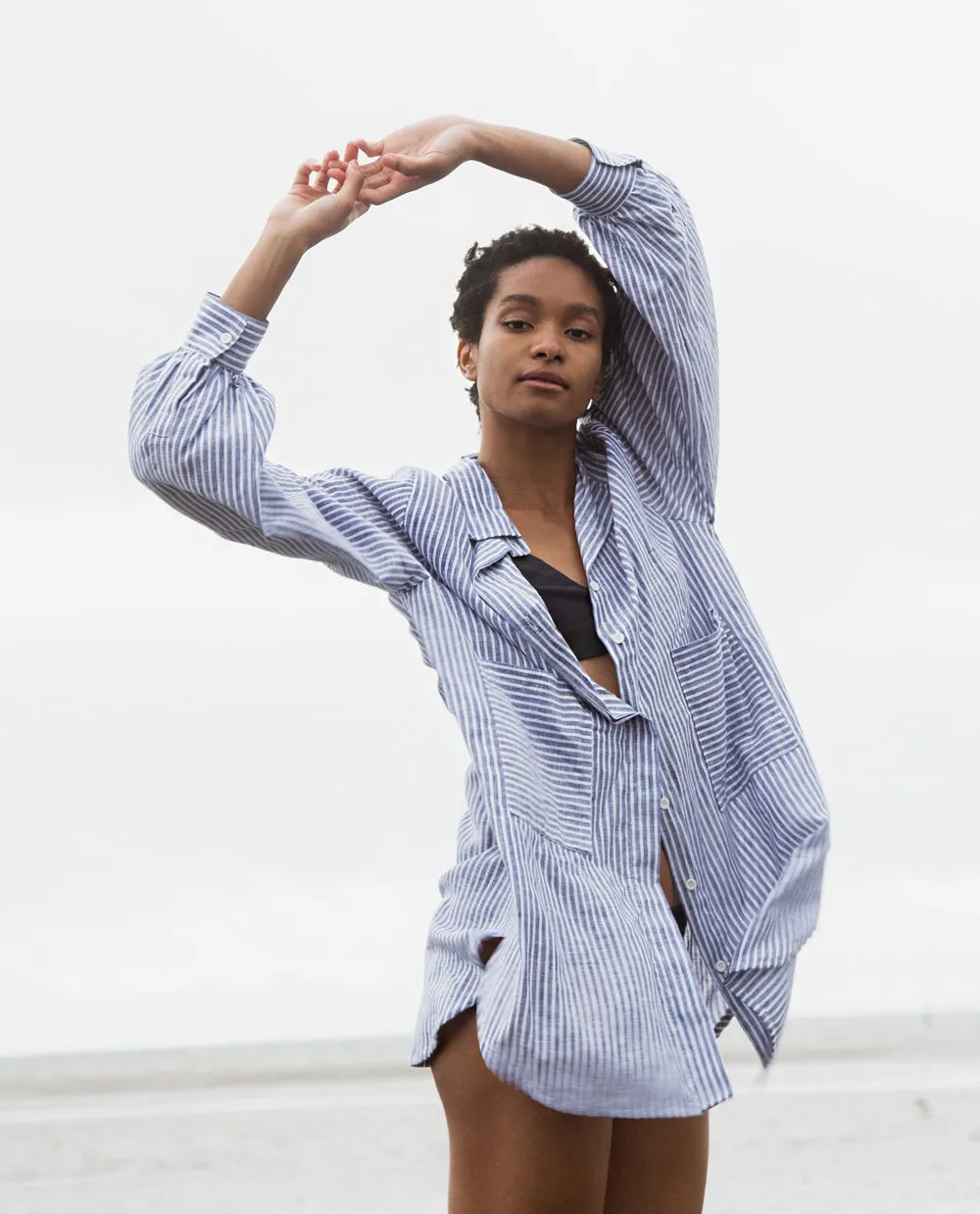 Jacqueline Linen Shirt In Navy Stripe