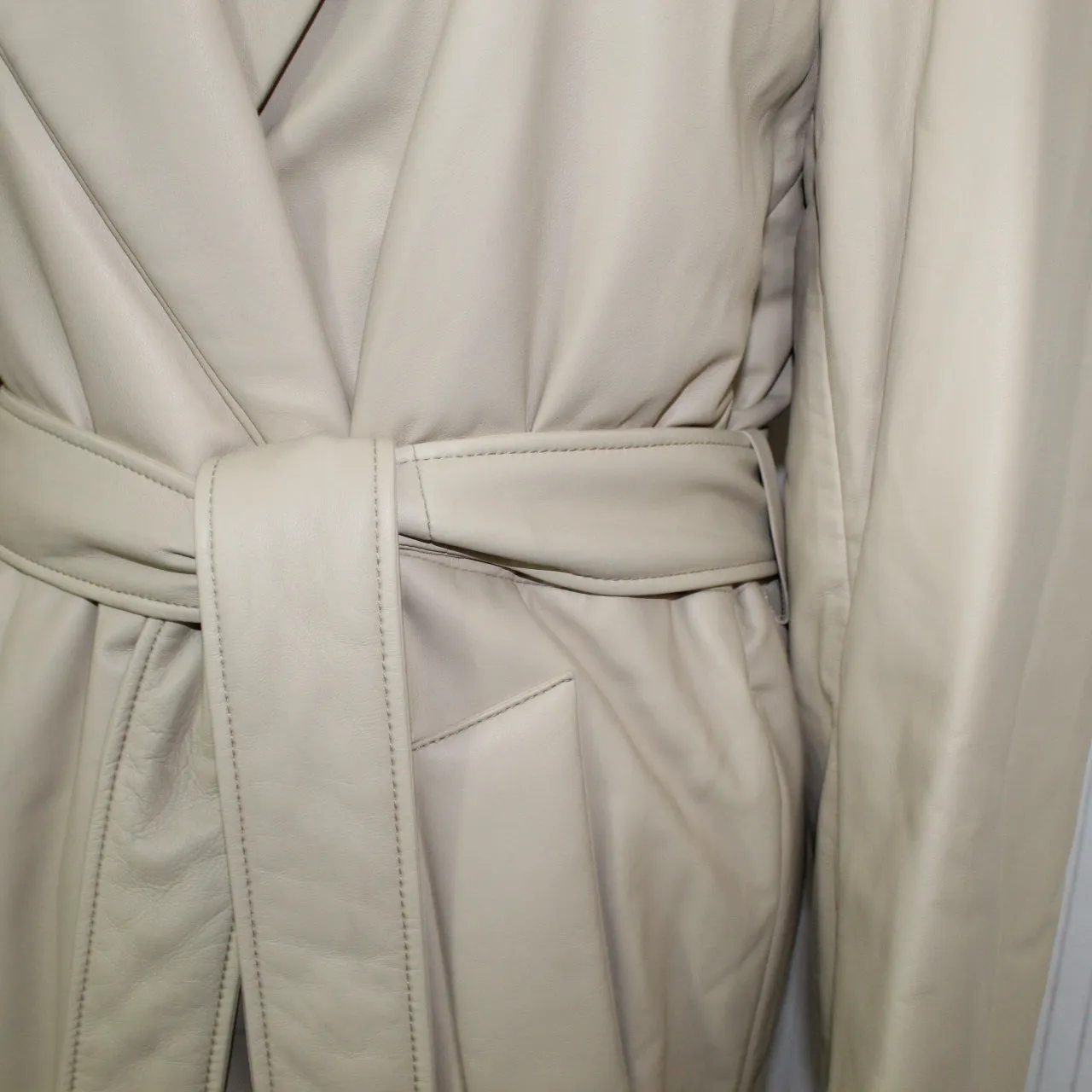 Joseph Brand New £1695 Eggshell Cola Padded Leather Belted Coat XXS/XS/S/M