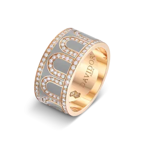 L'Arc de DAVIDOR Ring GM, 18k Rose Gold with Anthracite Lacquered Ceramic and Palais Diamonds