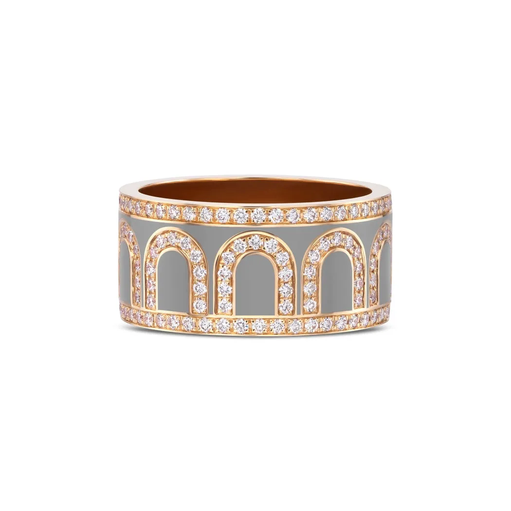 L'Arc de DAVIDOR Ring GM, 18k Rose Gold with Anthracite Lacquered Ceramic and Palais Diamonds