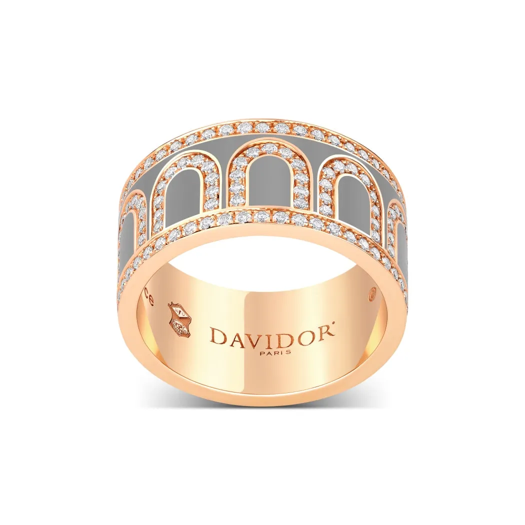 L'Arc de DAVIDOR Ring GM, 18k Rose Gold with Anthracite Lacquered Ceramic and Palais Diamonds