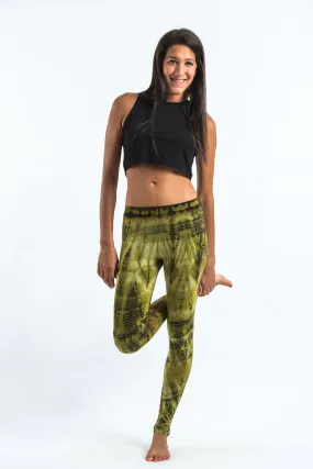 Lightning Stripes Tie Dye Cotton Leggings in Olive Gold