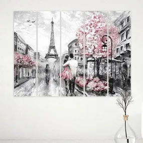 Love wall art paintings on canvas, home wall decor, couple in love in Paris, valentines day gift, paris wall art, Eiffel tower wall decal