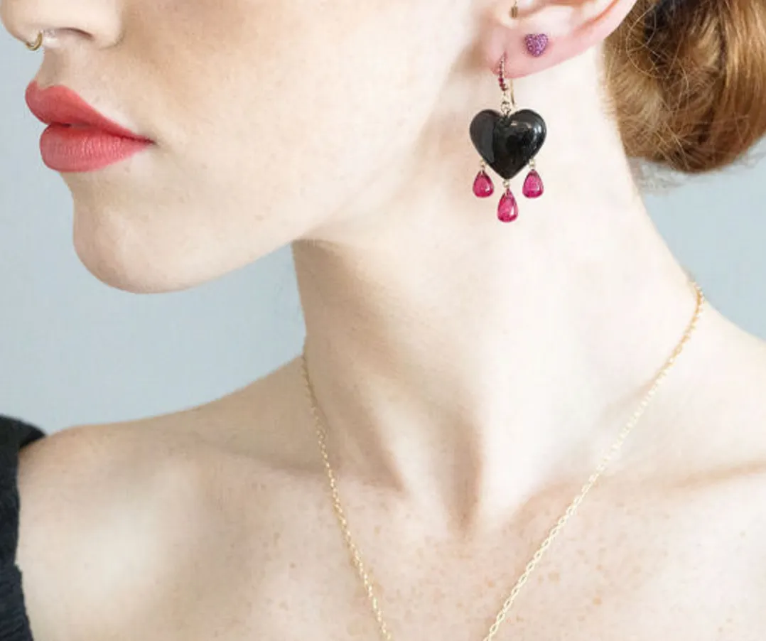 Luxe Bleeding Heart Earrings, Black