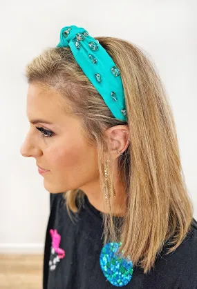 Macey Rhinestone Headband in Turquoise