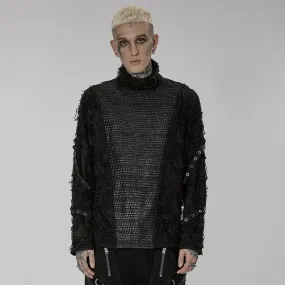 Men's Gothic Ripped Splice Turtleneck Shirt