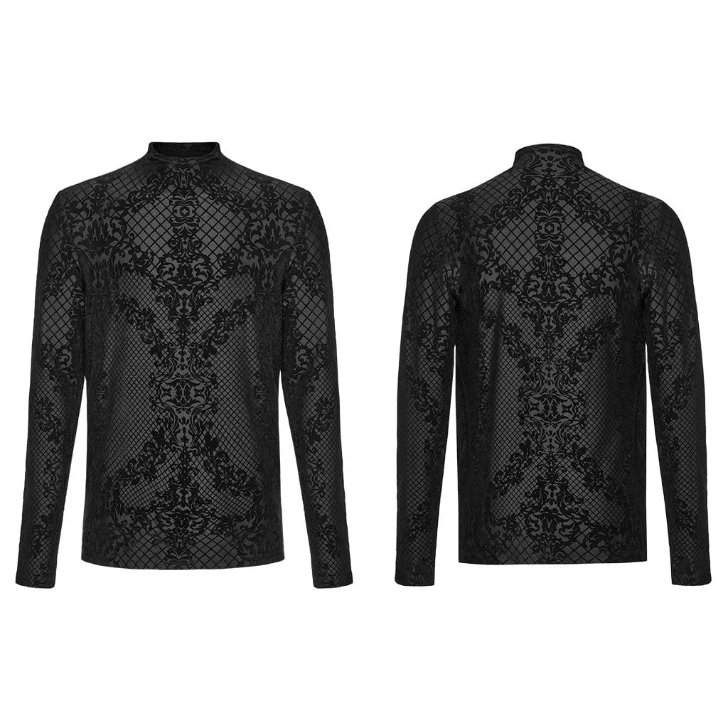 Men's Gothic Small High Collar Flocking Printed Shirt