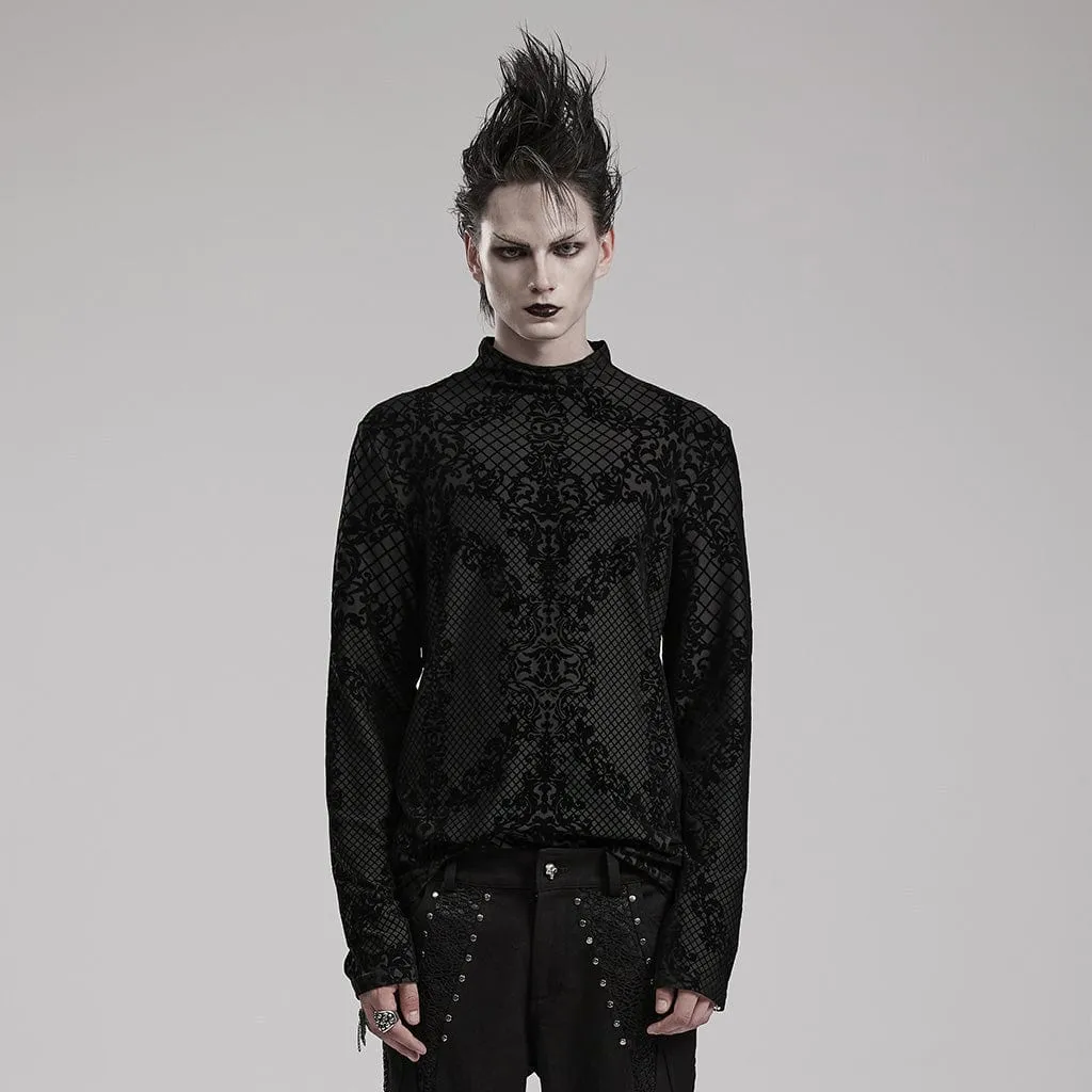 Men's Gothic Small High Collar Flocking Printed Shirt