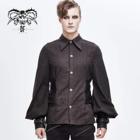 Men's Puff Sleeved Stripes Faux Leather Spliced Shirts