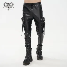 Men's Punk Big-pocket Rivets Faux Leather Pants