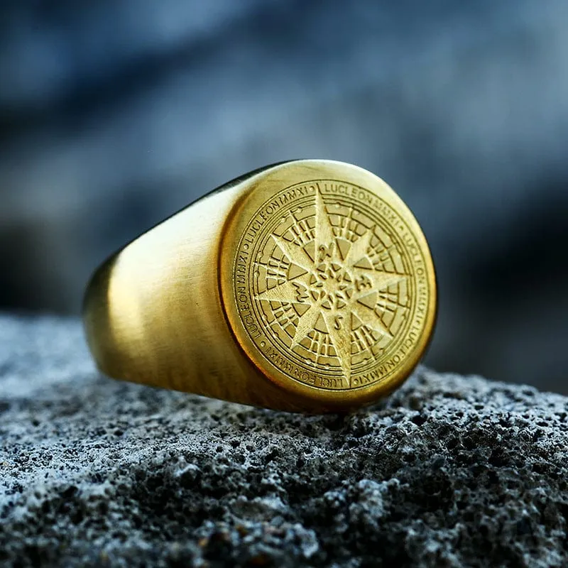 Men's Punk Compass Engraved Ring